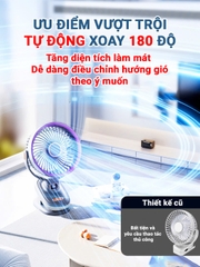 Quạt tích điện mini xoay tự động cao cấp BBShine, Quạt điện mini 20.000mAh không gây tiếng ồn - DT006