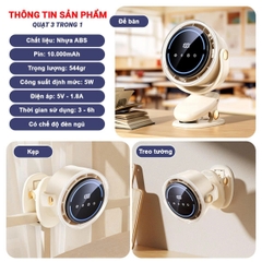 Quạt Tích Điện Mini Cao Cấp 10.000mah Không Gây Tiếng Ồn Xoay Tự Động BBShine – DT013