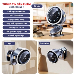 Quạt Tích Điện Mini Cao Cấp 10.000mah Không Gây Tiếng Ồn Xoay Tự Động BBShine – DT013