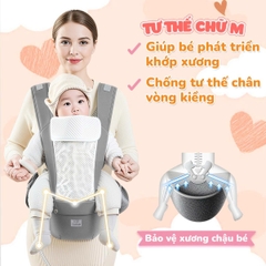 Địu Em Bé 0-2 Tuổi Chống Gù Đa Năng 9 Tư Thế Vải Lưới Thoáng Mát An Toàn Cho Bé Yêu BBShine – SS062