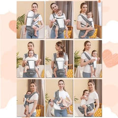 Địu Em Bé 0-2 Tuổi Chống Gù Đa Năng 9 Tư Thế Vải Lưới Thoáng Mát An Toàn Cho Bé Yêu BBShine – SS062