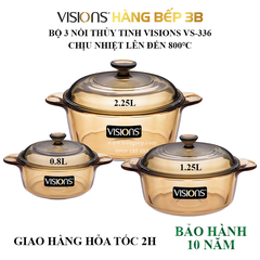 Bộ 3 nồi thủy tinh chịu nhiệt Visions VS-336/CL1 - Sản xuất tại Pháp