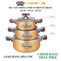 Bộ 3 nồi nhôm Anod cao cấp Sunhouse SH6634 ( màu vàng đồng)