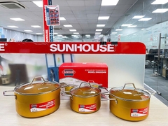 Bộ nồi nhôm Anod đáy từ Sunhouse SHG6634M (quai inox)