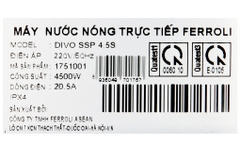 Máy nước nóng trực tiếp 4500w có bơm Ferroli DIVO SSP 4.5S