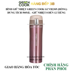 Bình giữ nhiệt inox 304 Green Cook 500ml GCVB2305 (hồng)