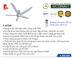 Quạt trần sensor 5 cánh Panasonic F-60TAN (remote)