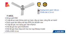 Quạt trần 3 cánh Panasonic F-48CZL (remote)