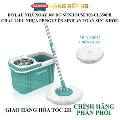 Combo Bộ lau nhà xoay 360 độ Sunhouse KS-CL350PB + 1 bông lau