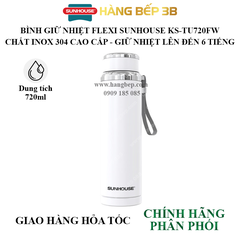 Bình giữ nhiệt inox 304 Sunhouse 720ml KS-TU720FW (màu trắng)