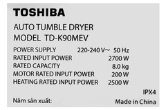 Máy sấy ngưng tụ Toshiba TD-K90MEV(SK) 8.0kg - Màu Xám