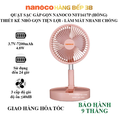 Quạt sạc gấp gọn Nanoco NFF1617P màu hồng