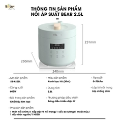 Nồi áp suất 2.5 lít Bear SB-AS25L bản quốc tế