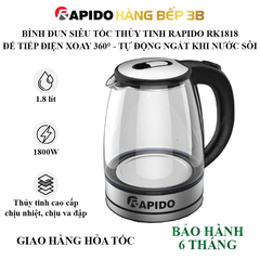 Bình đun siêu tốc thủy tinh Rapido RK1818 1.8 lít