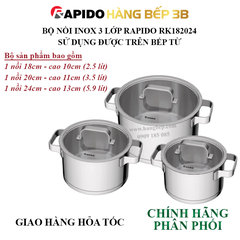 Bộ 3 nồi inox cao cấp Rapido RK182024