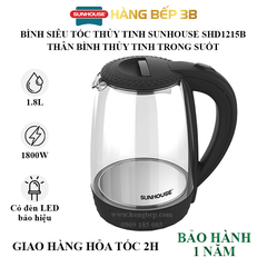 Bình đun siêu tốc thủy tinh Sunhouse SHD1215B - 1.8L