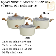 Bộ nồi nhôm chống dính SHG7979MA sử dụng bếp từ