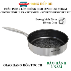 Chảo inox 3 lớp Ultra Titanium 26m Sunhouse STI26M