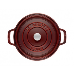 Nồi gang Staub tròn màu đỏ lựu được nhập khẩu trực tiếp từ Pháp.