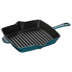 Chảo gang nướng vuông STAUB có tay cầm màu xanh ngọc - 26cm (B)