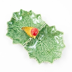 Bordallo - Leaves - Đĩa lá đôi (sẻ đỏ) - 22cm