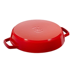 Chảo gang Staub hai quai màu đỏ cherry 26cm - hình 2