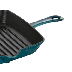 Chảo gang nướng vuông STAUB có tay cầm màu xanh ngọc - 26cm (B)