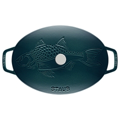 Nồi ovaL vẽ hình cá STAUB màu xanh ngọc - 33cm - 2.6L (B)
