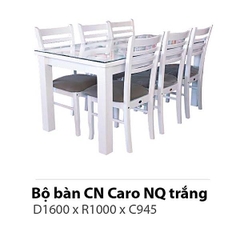 Bàn CN Ca-ro NQ 1M6 (Trắng) + 6 ghế NQ1 trắng nệm (có kính)
