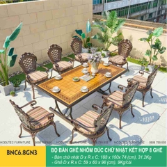 Bộ bàn ghế nhôm đúc chữ nhật cao cấp BNC6.8GN3