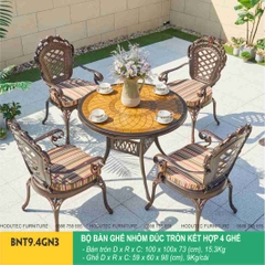 Bộ bàn ghế nhôm đúc hình tròn cao cấp BNT9.4GN3