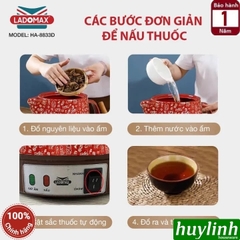 Ấm sắc thuốc điện Ladomax HA-8833D - 3.3 lít - Có chuông báo - 2 chế độ nấu