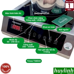 Bếp điện từ đơn công nghiệp Tiross TS8043 - 3500W - Phù hợp cho quán - nhà hàng - khách sạn