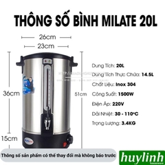 Bình đun nước nóng Milate dung tích 8 lít - 10 lít - 12 lít - 16 lít - 20 lít - Inox 304 cao cấp