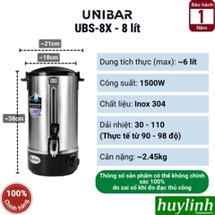 Bình đun nước nóng Unibar UBS-8X - 10X - 12X - 16X - 20X (8 lít - 10 lít - 12 lít - 16 lít - 20 lít) - Phù hợp cho quán kinh doanh