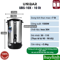 Bình đun nước nóng Unibar UBS-8X - 10X - 12X - 16X - 20X (8 lít - 10 lít - 12 lít - 16 lít - 20 lít) - Phù hợp cho quán kinh doanh