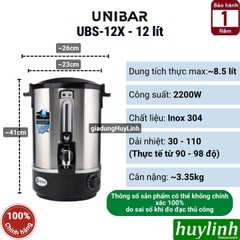 Bình đun nước nóng Unibar UBS-8X - 10X - 12X - 16X - 20X (8 lít - 10 lít - 12 lít - 16 lít - 20 lít) - Phù hợp cho quán kinh doanh
