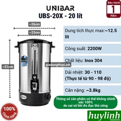 Bình đun nước nóng Unibar UBS-8X - 10X - 12X - 16X - 20X (8 lít - 10 lít - 12 lít - 16 lít - 20 lít) - Phù hợp cho quán kinh doanh