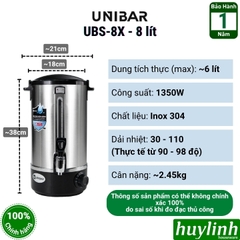 Bình đun nước nóng Unibar UBS-8X - 10X - 12X - 16X - 20X (8 lít - 10 lít - 12 lít - 16 lít - 20 lít) - Phù hợp cho quán kinh doanh