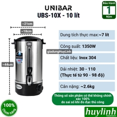Bình đun nước nóng Unibar UBS-8X - 10X - 12X - 16X - 20X (8 lít - 10 lít - 12 lít - 16 lít - 20 lít) - Phù hợp cho quán kinh doanh