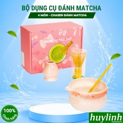 Bộ dụng cụ 4 món đánh Matcha Chasen trà xanh bằng sứ
