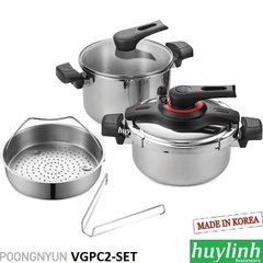 Bộ 2 nồi áp suất Inox đáy từ Poongnyun VGPC2-SET (3.5 lít và 5.5 lít)