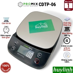 Cân điện tử nhà bếp Promix CTDP-06 - Chống nước - tối đa 5000g - 4 đơn vị cân - Đồng hồ đếm ngược