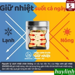 Bộ 3 hộp cơm trưa giữ nhiệt 2Good A3 - 1140ml - Tặng kèm muỗng nĩa