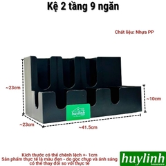 Kệ 2 tầng 9 ngăn - khay nhựa PP đựng ly úp cốc trà sữa, cà phê