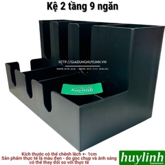 Kệ 2 tầng 9 ngăn - khay nhựa PP đựng ly úp cốc trà sữa, cà phê