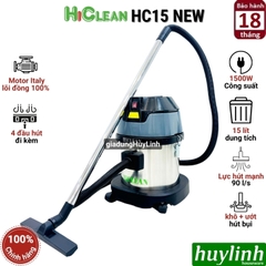Máy hút bụi công nghiệp khô và ướt Hiclean HC15 New - 15 lít - Công suất 1500W
