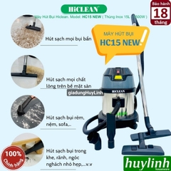 Máy hút bụi công nghiệp khô và ướt Hiclean HC15 New - 15 lít - Công suất 1500W