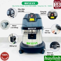 Máy hút bụi công nghiệp khô và ướt Hiclean HC15 New - 15 lít - Công suất 1500W
