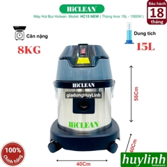 Máy hút bụi công nghiệp khô và ướt Hiclean HC15 New - 15 lít - Công suất 1500W